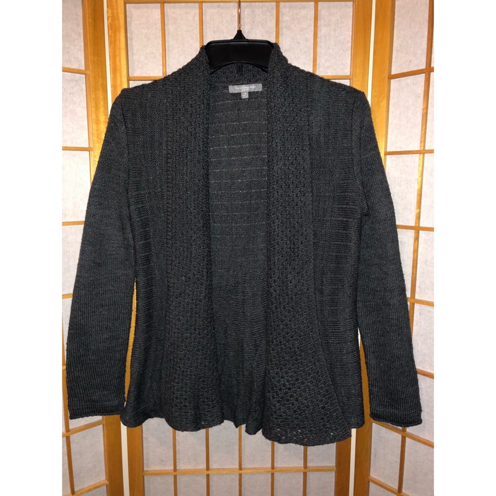 NY Collection Ribbed Dark Grey Open-Front Cardigan